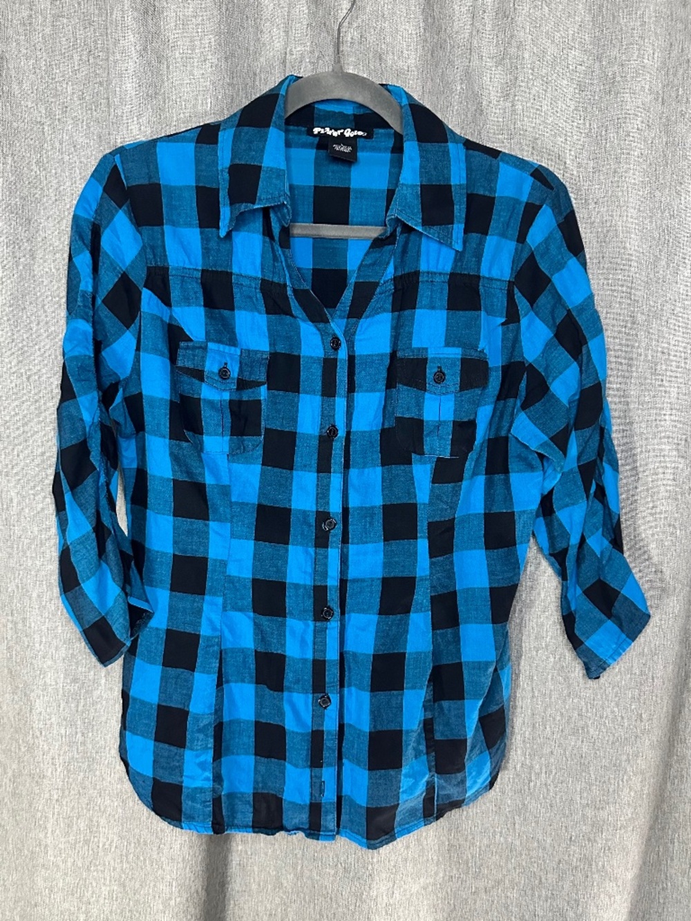 Planet Gold Blue & Black Plaid Button Down Shirt - Size Large